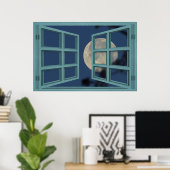 Vollmond Green 6 Pane Open Window Poster (Heimbüro)