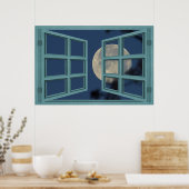 Vollmond Green 6 Pane Open Window Poster (Küche)