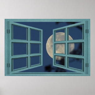 Vollmond Green 6 Pane Open Window Poster