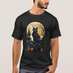 Vollmond Halloween Black Cat Funny Witz Black Ca T-Shirt