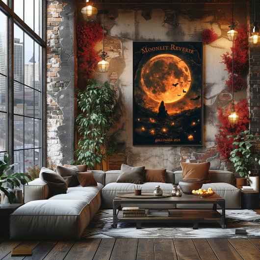 Vollmond Halloween mit Fledermäusen, Kerzen und Na Poster