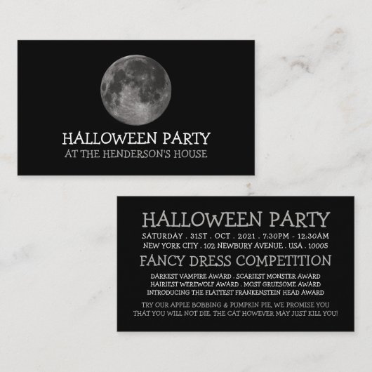 Vollmond, Halloween-Party Ticket Einladung (Vorne/Hinten)