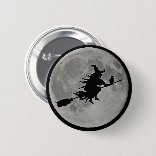 VOLLMOND-HEXE AUF BESEN Halloween-Hexe KNOPF Button (Vorne & Hinten)