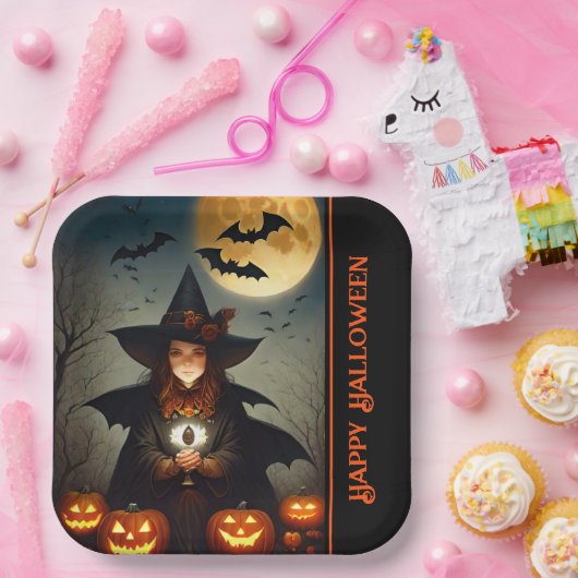 Vollmond-Hexe Pappteller (Party)