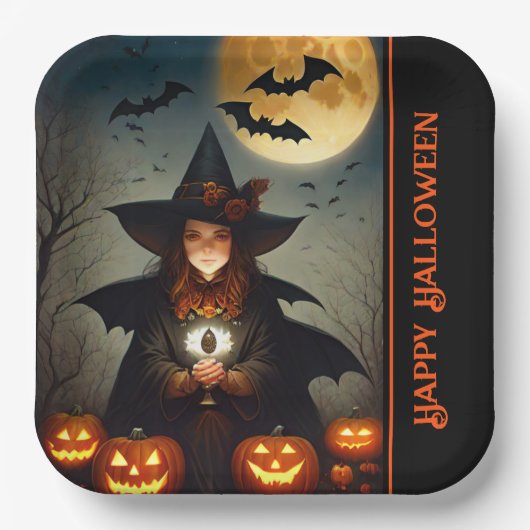 Vollmond-Hexe Pappteller (Vorderseite)