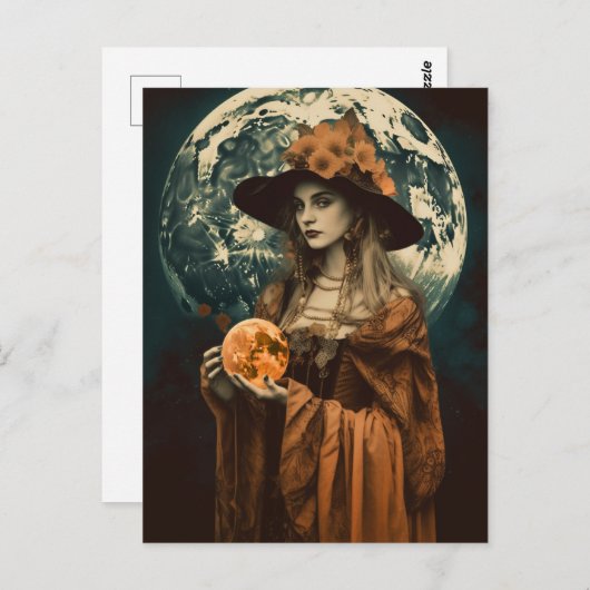 Vollmond-Hexe Postkarte (Vorne/Hinten)