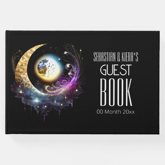 Vollmond Himmelsschwarze Magenta Sternennacht Gästebuch (Vorderseite)