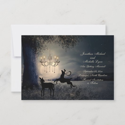 Vollmond, Hirsch, Landschaftlicher See Hochzeit Save The Date (Rückseite)