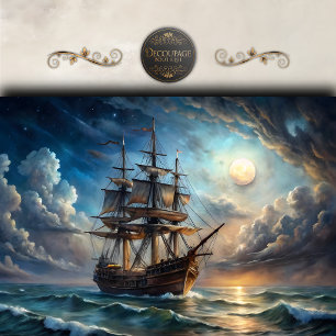 Vollmond-Hohes-Schiff-Decoupage Seidenpapier