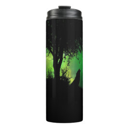 Vollmond-Howling-Wolf-Silhouette unter Baum Thermosbecher