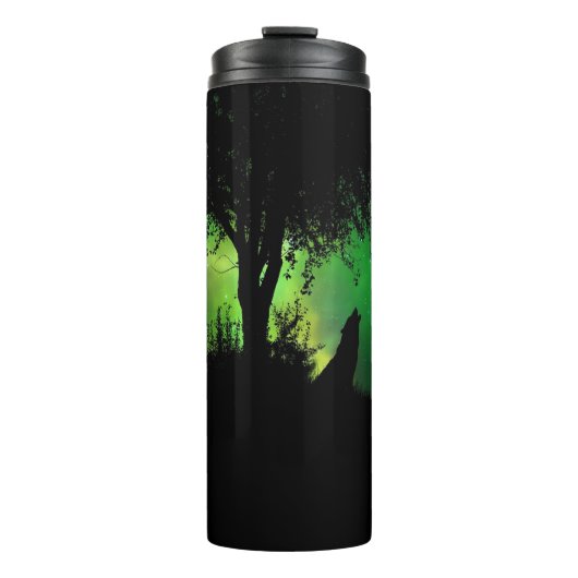 Vollmond-Howling-Wolf-Silhouette unter Baum Thermosbecher (Vorderseite)