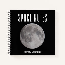 Vollmond im Space Theme Notebook mit Namen Notizblock