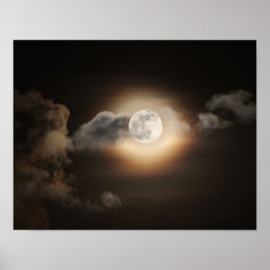 Vollmond in bewölkter Nacht Poster (Vorne)