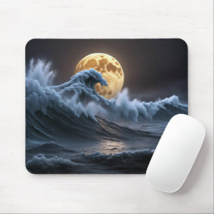 Vollmond in der Ozeanwelle Mousepad