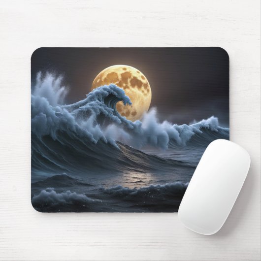 Vollmond in der Ozeanwelle Mousepad (Mit Mouse)