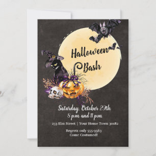 Vollmond-Katze Gruseliger Halloween-Party Einladung