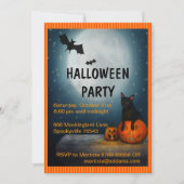 Vollmond, Katze und KürbisHalloween Einladung (Vorderseite)