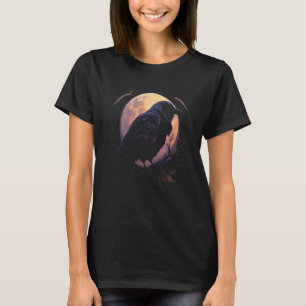 Vollmond Krähe Rabe Fliegender Vogel Halloween T-Shirt