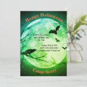 Vollmond, Kruge, Fledermäuse, Green-Tint-Himmel-Ha Einladung (Stehend Vorderseite)