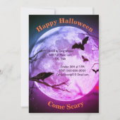 Vollmond, Kruge, Fledermäuse, Lila Zwergenhaus Einladung (Vorderseite)