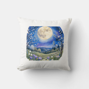 Vollmond-Landschaft-Aquarell-Kissenbezug Kissen