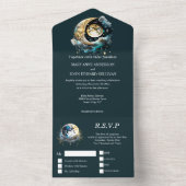 Vollmond Luna Himmel Sternennacht schwarz aquamari All In One Einladung (Innen Boden)