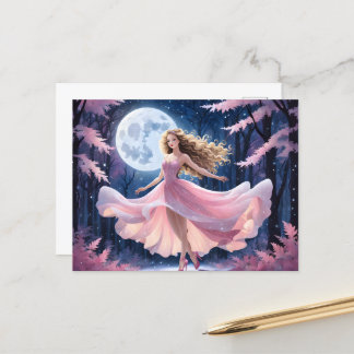 Vollmond-Mädchen in rosa Kleid Postkarte