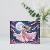 Vollmond-Mädchen in rosa Kleid Postkarte (Stehend Vorderseite)