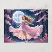 Vollmond-Mädchen in rosa Kleid Postkarte (Vorderseite)
