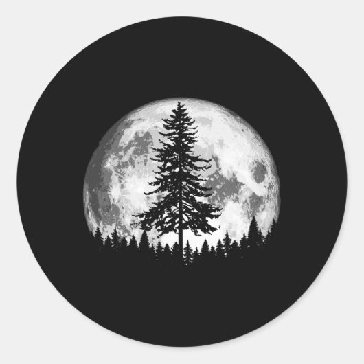 Vollmond Minimalistisch E Tree Runder Aufkleber (Vorderseite)