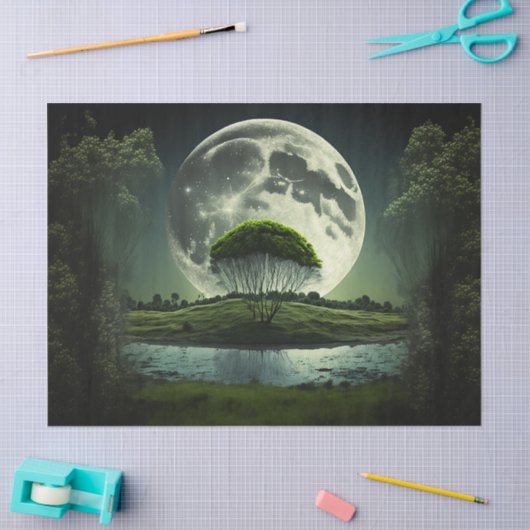 Vollmond mit Baum und Flussdekoupage Seidenpapier (Basteln)