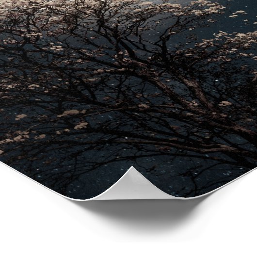 Vollmond mit blühendem Baum Poster (Ecke)