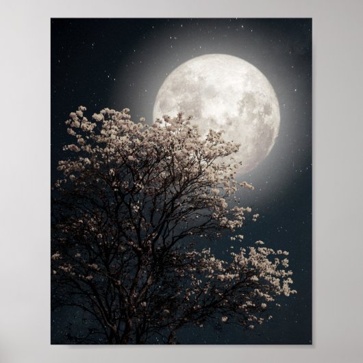 Vollmond mit blühendem Baum Poster (Vorne)