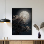 Vollmond mit blühendem Baum Poster