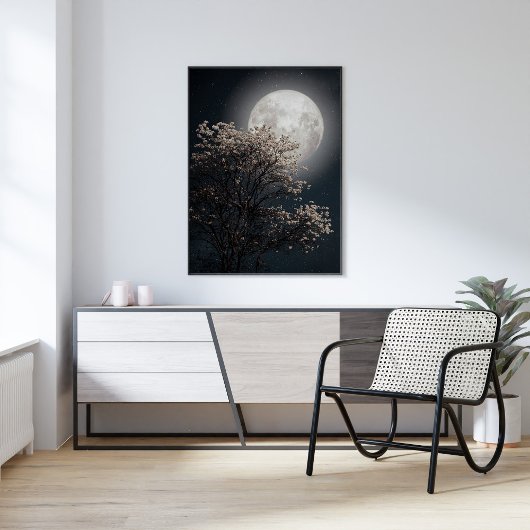 Vollmond mit blühendem Baum Poster