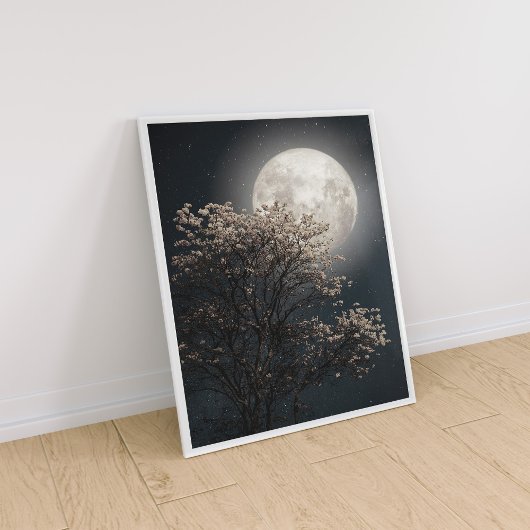 Vollmond mit blühendem Baum Poster