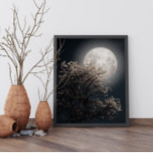 Vollmond mit blühendem Baum Poster