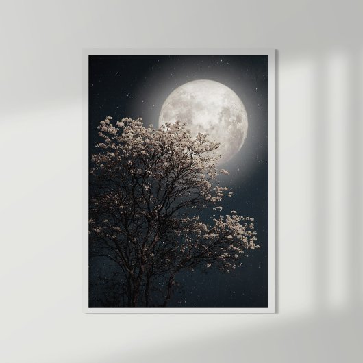 Vollmond mit blühendem Baum Poster