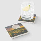 Vollmond mit Feld des Sonnenblume-Untersetzer Steinuntersetzer (Seitenansicht)