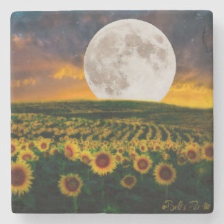 Vollmond mit Feld des Sonnenblume-Untersetzer Steinuntersetzer