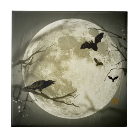 Vollmond mit Fledermäusen und Raven Fliese (Vorderseite)
