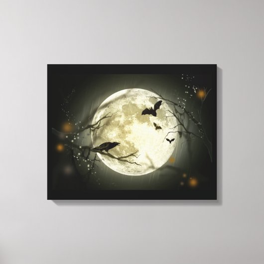 Vollmond mit Fledermäusen und Raven. Leinwanddruck (Vorderseite)