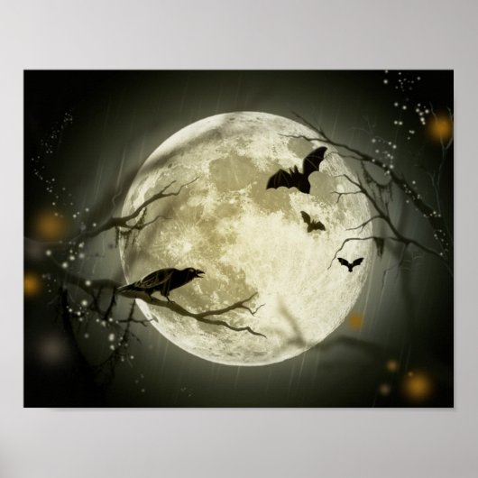 Vollmond mit Fledermäusen und Raven Poster (Vorne)