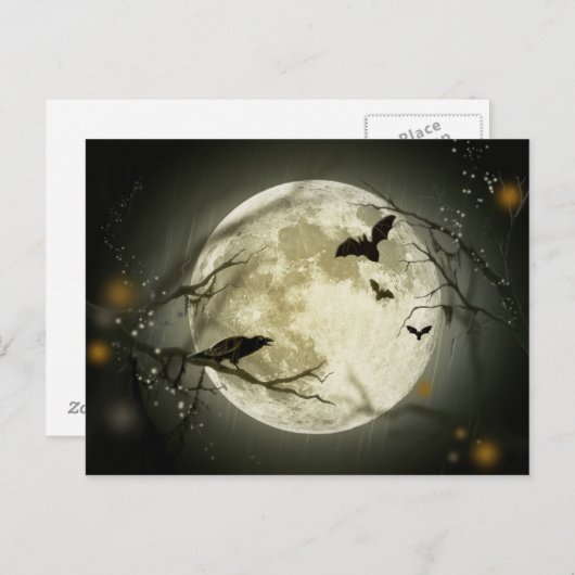 Vollmond mit Fledermäusen und Raven Postkarte (Vorne/Hinten)