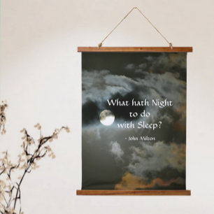 Vollmond mit John Milton Zitat zur Nachtzeit Wandteppich Mit Holzrahmen