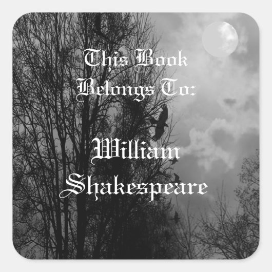 Vollmond mit Ravens bearbeitbarem Buchzeichen Quadratischer Aufkleber (Vorderseite)