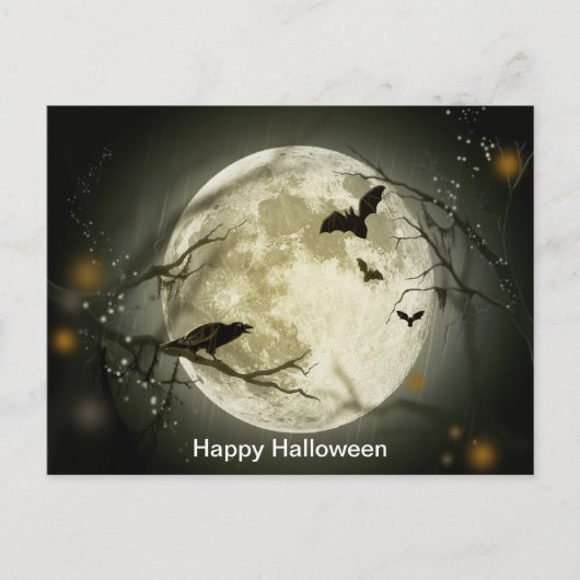 Vollmond mit Ruck und Fledermäusen Postkarte (Vorderseite)