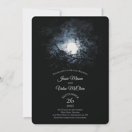 Vollmond-Mondlicht-Nachtgotik-Hochzeit Einladung (Vorderseite)