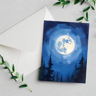 Vollmond-Nachthimmel-Wald-Aquarellkarte