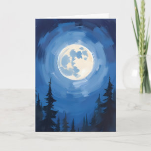Vollmond Nachthimmel Wald Aquarellmalerei Karte